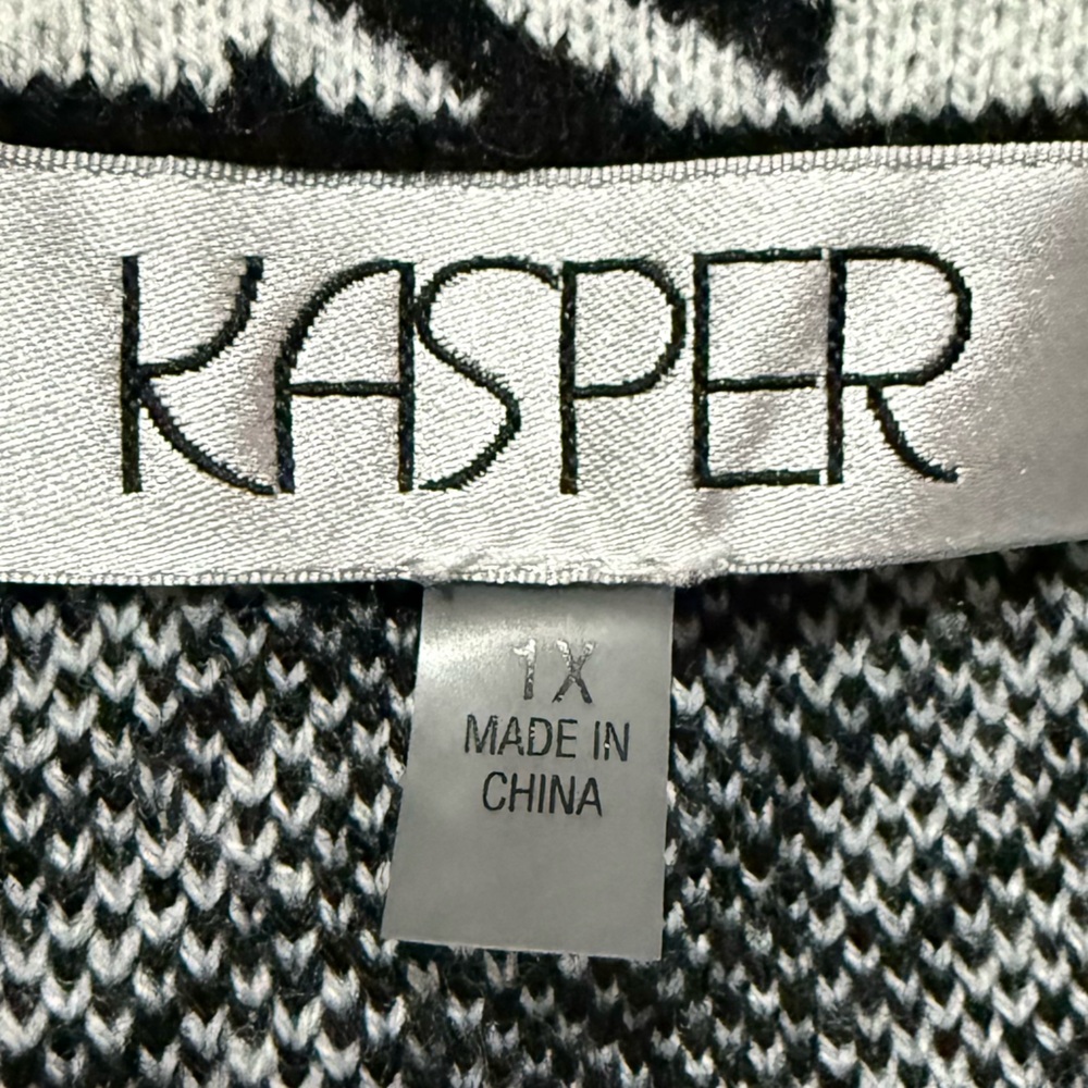 Kasper Women's Houndstooth Black & White Notch Collar Open-Front Sweater Size 1X - Picture 5 of 9